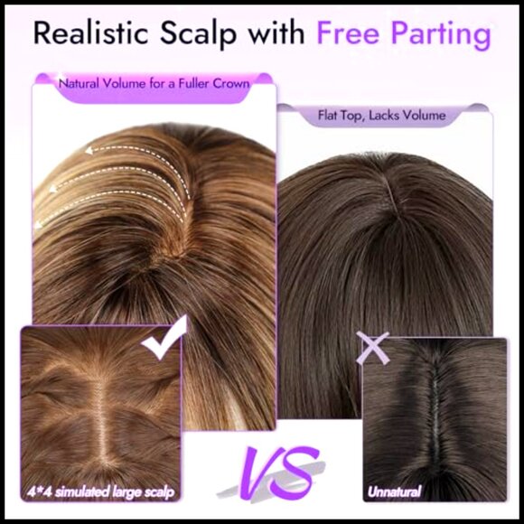 Synthetic Wig with Bangs Glueless Realistic Scalp Everyday Use Face-Framing